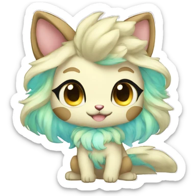 Cute Kawaii Chibi Anthro Sona Pretty Shiny Colorful Sparkly Fakemon Full Body sticker