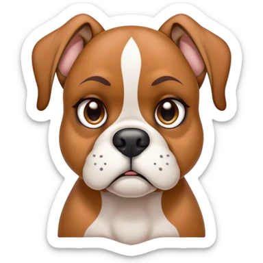 Cinematic Grumpy Fawn Boxer Portrait Emoji, Head tilted slightly with a deeply unimpressed expression, showcasing a robust fawn coat with a prominent white muzzle and chest, large, droopy brown eyes narrowed into an unamused glare, ears slightly drooping in exasperation, Simplified yet comically expressive features, highly detailed, glowing with a dry, sarcastic glow, high shine, effortlessly judgmental yet dignified, stylized with a touch of cynicism, bright but brooding, soft glowing outline, capturing the essence of an eternally unimpressed yet endearing guardian, so lifelike it feels like it could sigh heavily at you in disdain at any moment! sticker