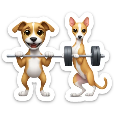 A cat and 1 whippet doing Olympic weightlifting with a barbell sticker