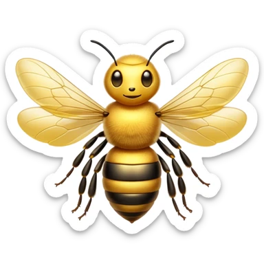 Cinematic Noble Bee Portrait Emoji, Poised and industrious, with a compact, fuzzy body in golden-yellow hues, delicate translucent wings, and a focused, determined expression with sparkling eyes, Simplified yet sharp and sophisticated features, highly detailed, glowing with a soft, sunny radiance, high shine, intelligent and diligent, stylized with an air of natural elegance, focused and alert, soft glowing outline, capturing the essence of a watchful bee that appears ready to buzz out of the screen with effortless authority! sticker