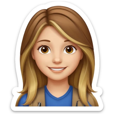 make a girl with long brown hair with blond highlights and layers with hazel eyes sticker