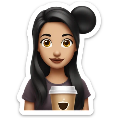 Dark haired girl with Minnie Mouse ears and a coffee sticker