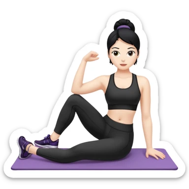 Chica de piel blanca y pelo negro haciendo pilates sticker