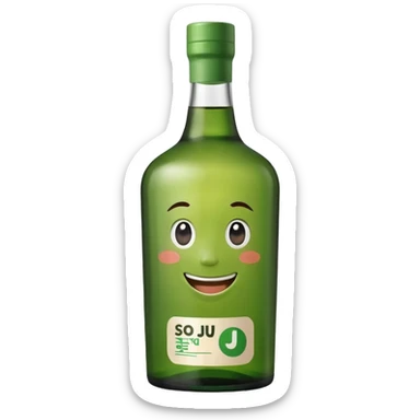 Minimal realistic emoji of a green Korean soju bottle, smooth glass texture, simple Korean label, soft studio lighting, clean background, centered composition, modern emoji design, high quality, 1:1 square sticker
