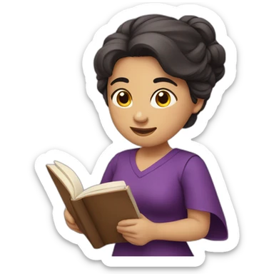 Armenian women with the purple clothes reading book and looking at camera and smiling  sticker