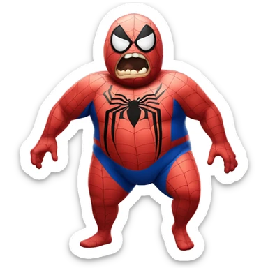 Morbidly obese Spider-Man with belly hanging out  sticker