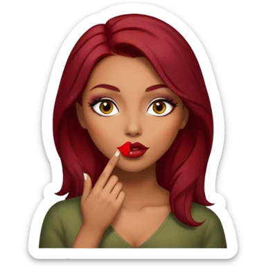 dark red hair woman with make up and light olive skin sending a kiss sticker