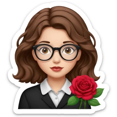 Una ragazza con capelli castani mossi e indossi occhiali neri e con una piccola rosa nella testa sticker