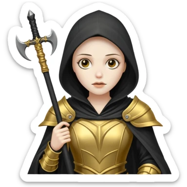 feminine grim reaper in a gold with scythe sticker
