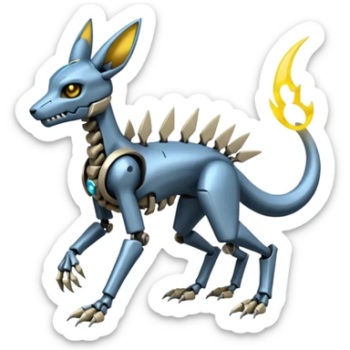 futuristic Skeletal Cyborg-Manectric-Electrike-Lucio-Cubone-Umbreon-Marowak-Draco-Fakémon-hybrid-creature (full body), 4 legs sticker