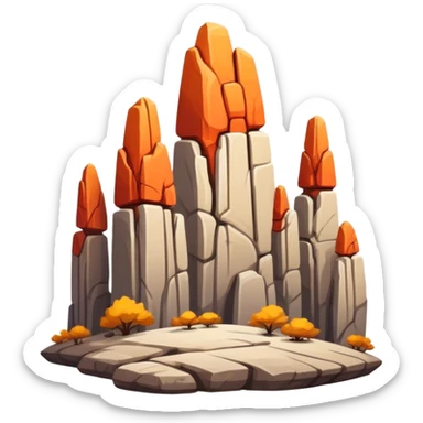 Stone Forest Yunnan limestone formations, simplified emoji style with bold outlines and bright colors, cartoon style tall rock formations sticker
