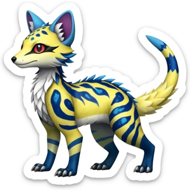 Rare realistic shiny exotic cute epic pretty beautiful handsome gorgeous aesthetic colorful vibrant Vernid-Fionbri-Protogen-Primagen-Sergal-Wickerbeast-Genet-Trico-species-Fakemon-hybrid-creature by LiLaiRa, beautiful intricate markings, full body sticker