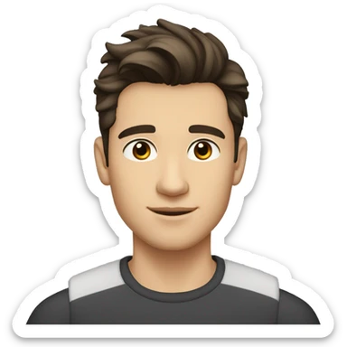 a handsome young man with brown eyes, dark hair, pompadour cut, small nose, small chin, small mouth, light white skin sticker