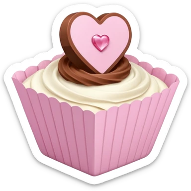 Two sharp-edged square milk chocolate pralines placed diagonally, each in a white fluted paper candy cup, with smooth glossy coating.
Flat thin pastel pink heart icing centered on top with subtle sugar crystal sparkle, clean studio lighting, pure white background, realistic minimal emoji-style. sticker
