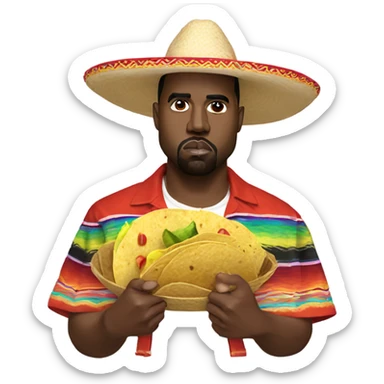  kanye west with a sombrero, tacos and maracas sticker