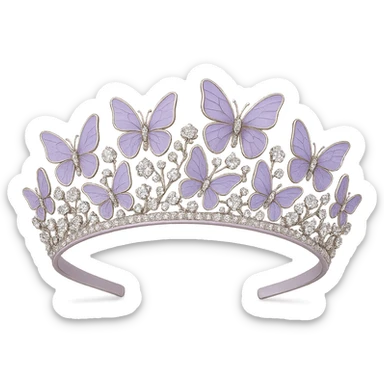 butterfly crown with a pale lilac base, butterflies in soft purple enamel, sparkling gems sticker