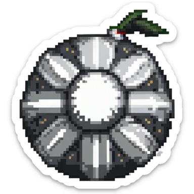 Black digital bomb with shuriken or ninja star fuse at the top, round black bomb body with silver/gray accents, pixel art style sticker