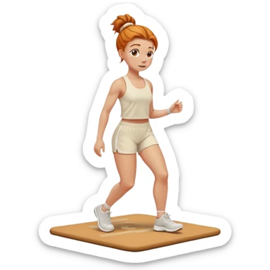 Ginger girl messy bun on walking pad cream gym outfit sticker