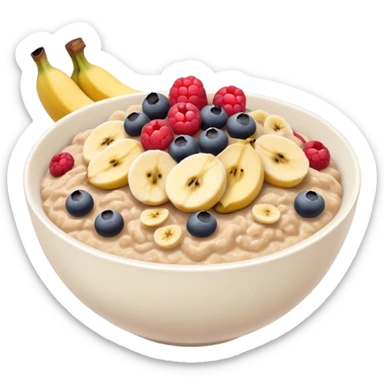 Oatmeal with banana and berries in a white bowl  sticker