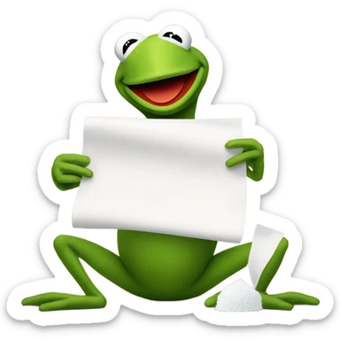 Kermit the frog with a rolled up paper and sugar on the table sticker