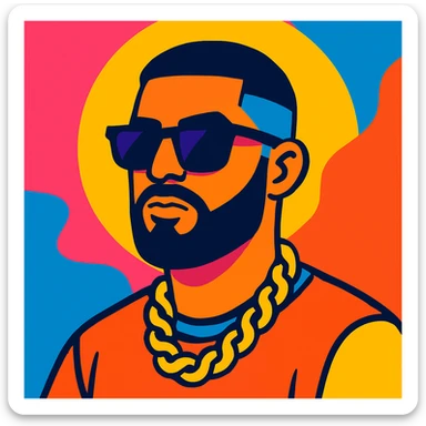 hombre con barba y gafas de sol, estilo reggaetoonero, colores vivos sticker