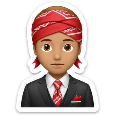 Character wearing a bandana and a suit sticker