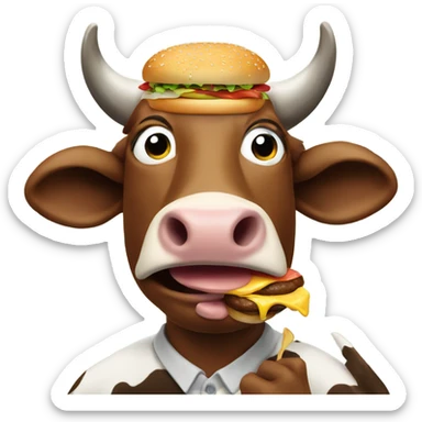 Cow man eating burger sticker