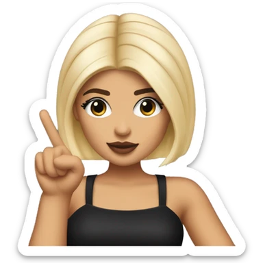Emoji of Kylie Jenner with blonde hair in a black mini dress, confidently pointing forward with a stylish, influencer vibe sticker