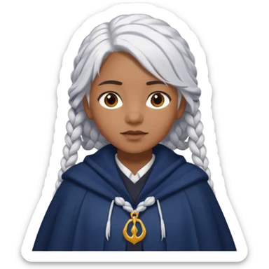 braid white hair, brown skin girl, navy cloak sticker