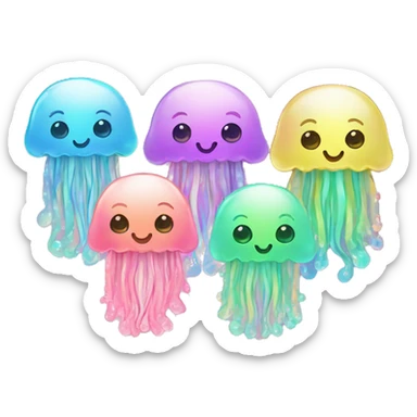 Kawaii rainbow pastel bedazzled family of jellyfish  sticker