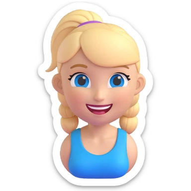 3D emoji of a white girl with blonde hair in a ponytail, blue eyes, winking sticker