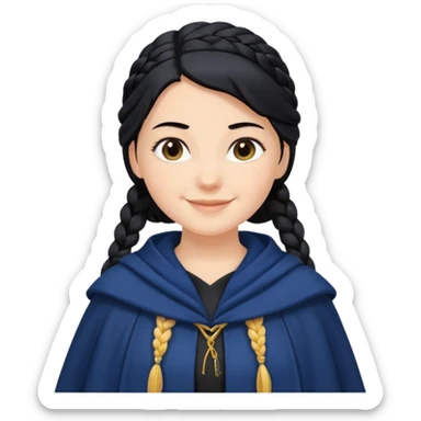 braid black hair, white girl, dark blue cloak sticker