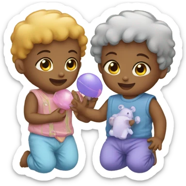 two babies playing with toys sticker