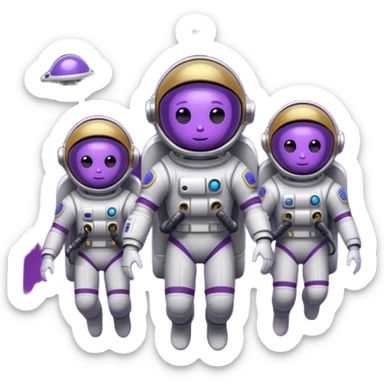 Purple alien floating with jetpack, white Astronauts sticker