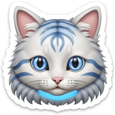 striped cat with white and gray hair and blue eyes sticker