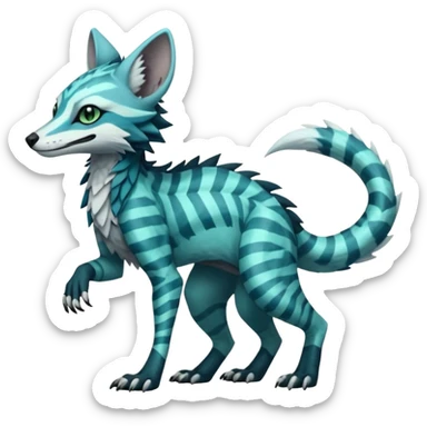  cool handsome gorgeous realistic zig-zag-patterned striking blue-cyan-minty-green-gradiented with dark undertones, white underside, thunderous stormy edgy badass realistic Vernid-Sergal-Genet-Trico-species by LiLaiRa, full body sticker