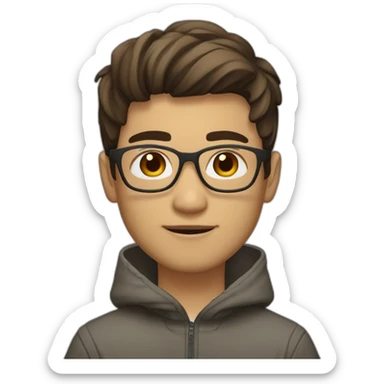 young vietnamese guy brown hair with parting mid long in the middle turtletoise glasses and a beard and light brown skin sticker