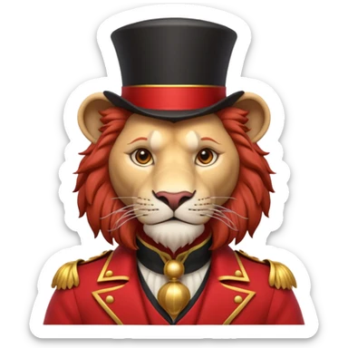 circus lion tamer portrait, head and shoulders only, red ringmaster jacket collar, confident strong look, whip handle visible, 3D cartoon, mobile game icon style, clean background, no text, no watermark
 sticker
