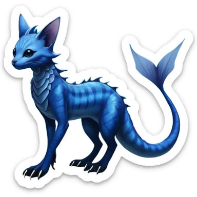 Epic complex abyssal fantasy divine glorious detailed dark dusky gloomy deep gothic gloomy cobalt-blue-abyss-blue-black-greyish, realistic Fakémon-Sprigatito-Floragato-Meowscarada-Vaporeon-Salandit-Trico-Sergal-Serval-Vernid-creature (full body) with mermaid-ears, tail fin, shiny sparkly, abyssal sticker