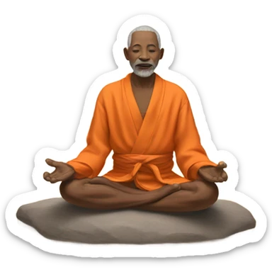 an old yogi with a peaceful and meditative expression. The character should be wearing an orange robe, symbolizing traditional yogic attire. The yogi can be sitting in a lotus position sticker