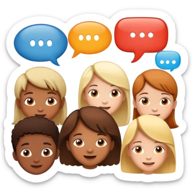 a group of children chatting together, fun and lively, with speech bubbles sticker