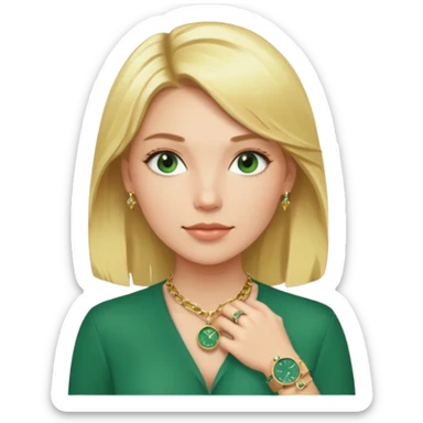 Breitling green faced watch on blonde girl wrist with gold necklace and gold bracelets sticker