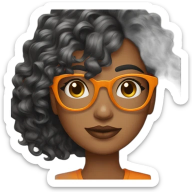 chica con cabello color naranja, cabello rizado, usa lentes, piel clara, con una cámara profesional en las manos sticker