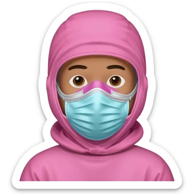 man in pink protection clothes with full-faced pink mask covered whole face sticker