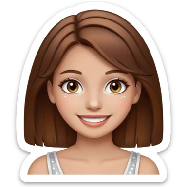 Girl with brown hair with sparkly white eyeshadow sticker
