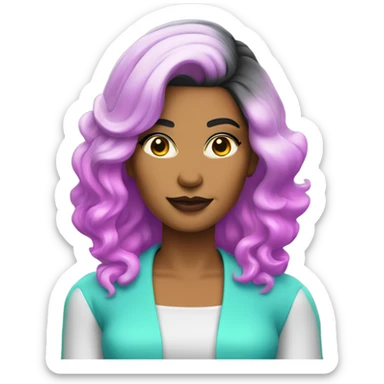 Tanned woman with black hair dressed in 1980s neon hair, makeup, and attire  sticker