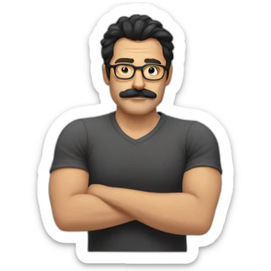 man middleage moustache blackhair strong glasses sticker
