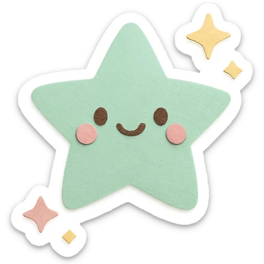 cute mint green star, tiny twinkle sparkles, soft pastel colors, no limbs, full body, paper craft style sticker