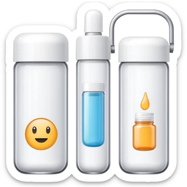 emoji of beauty tubes and jar with brand labels, minimalistic design sticker