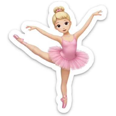 aestethic blonde girl doing ballet, with a pink tutu, bun, with a leg on the floor, and the other one in the air, with 2 legs!! sticker